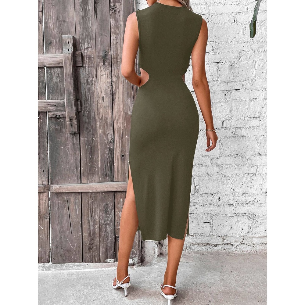 🌟 minimalist Cut Out Waist Twist Front Split Thigh Dress - Picture 9 of 11